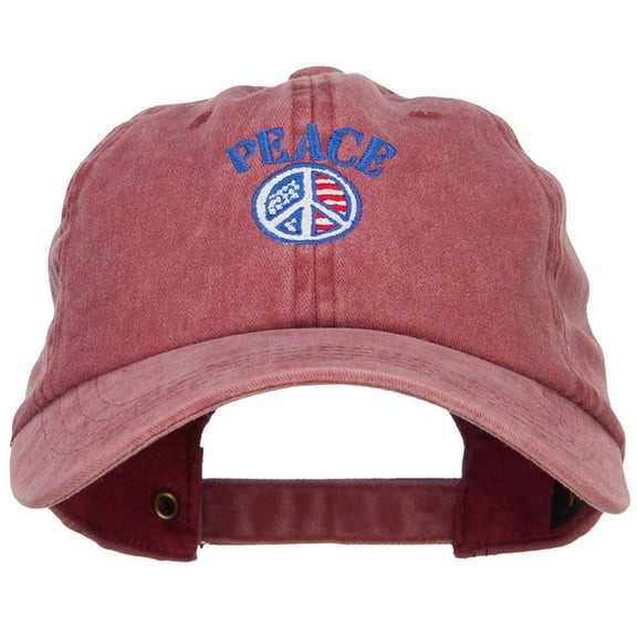 Peace with USA Flag Embroidered Unstructured Cap - Wine OSFM