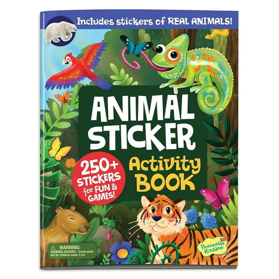 Peaceable Kingdom Animals Sticker Activity Book 200+ Colorful Stickers, 38 Pages of Coloring, Puzzles Reusable Puffy Sticker Scenes for Ages 3+ Staple Bound Peaceable Kingdom