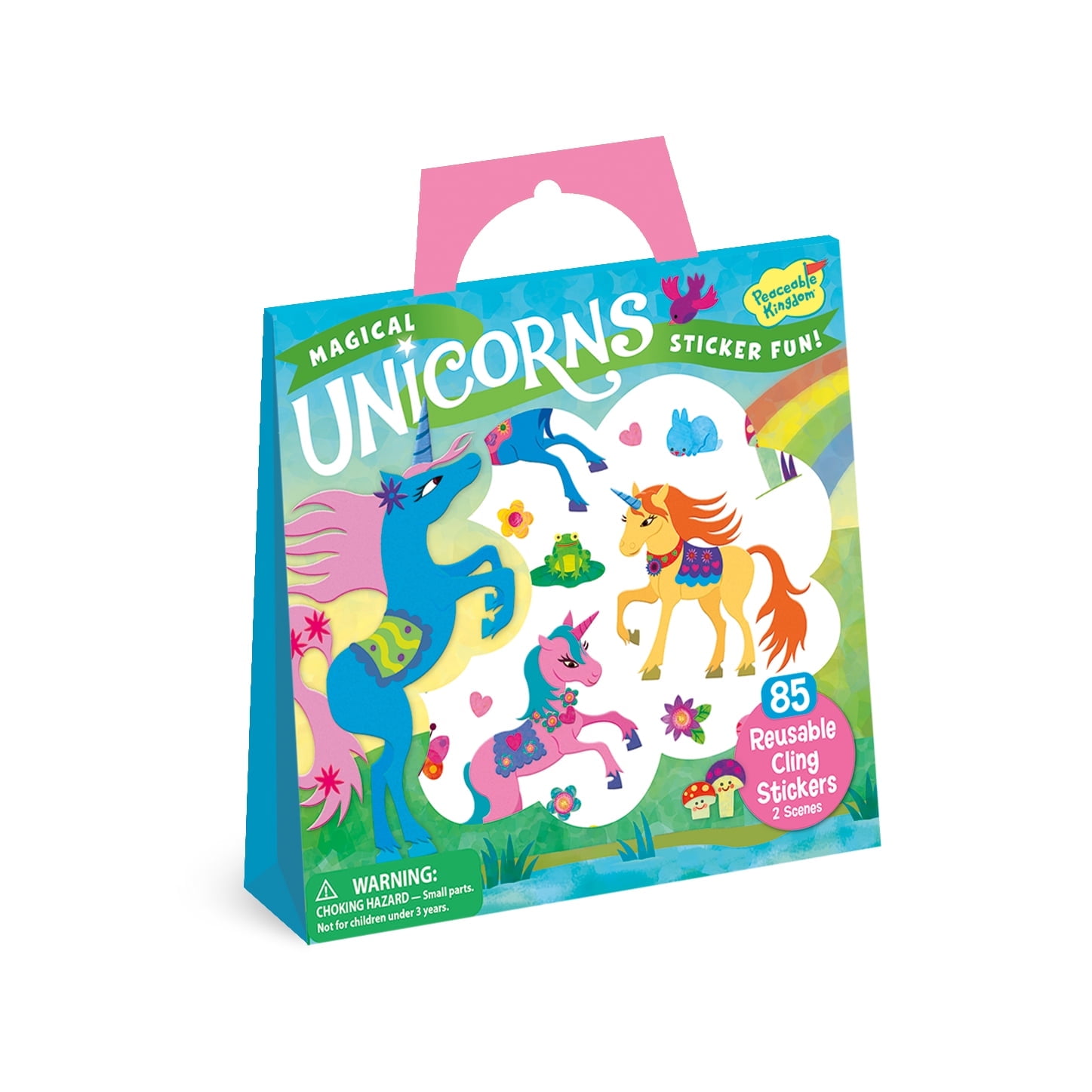 Peaceable Kingdom Magical Unicorns Reusable Sticker Tote, 85 Reusable Cling Stickers & 2 Scenes, Ages 3 and Up