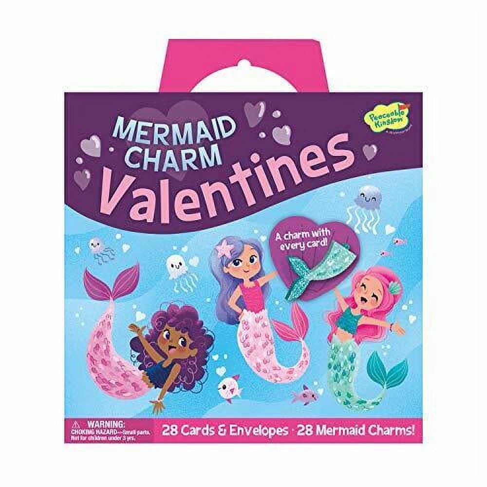 Peaceable Kingdom Mermaid Tail Charm Valentines Day Cards for Kids, 28 Card Pack with Envelopes - Great for School Parties