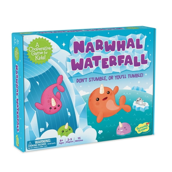 Peaceable Kingdom Narwhal Waterfall Cooperative Game, Fun Games for Kids Ages 6 and Up, Fast-Paced Kid Board Games, Includes Moving Gameboard for Extra Excitement