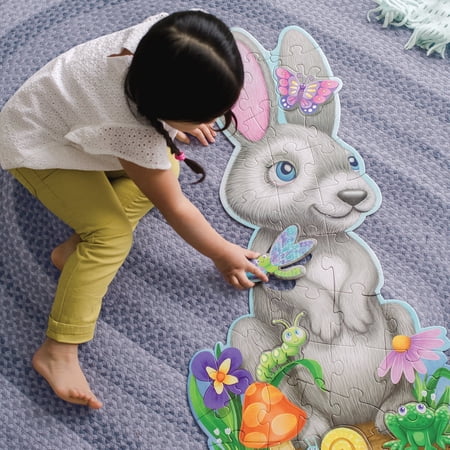 Peaceable Kingdom Shimmery Bunny Shaped 41 Piece Floor Puzzle, 3 feet x 2 feet, Great Easter Basket Stuffers and Easter Gifts