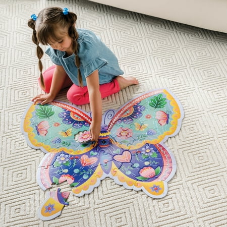 Peaceable Kingdom Shimmery Butterfly Floor Puzzle , 53 Foil Accented Pieces that Measure Over 3’ Wide Floor Puzzle for Kids