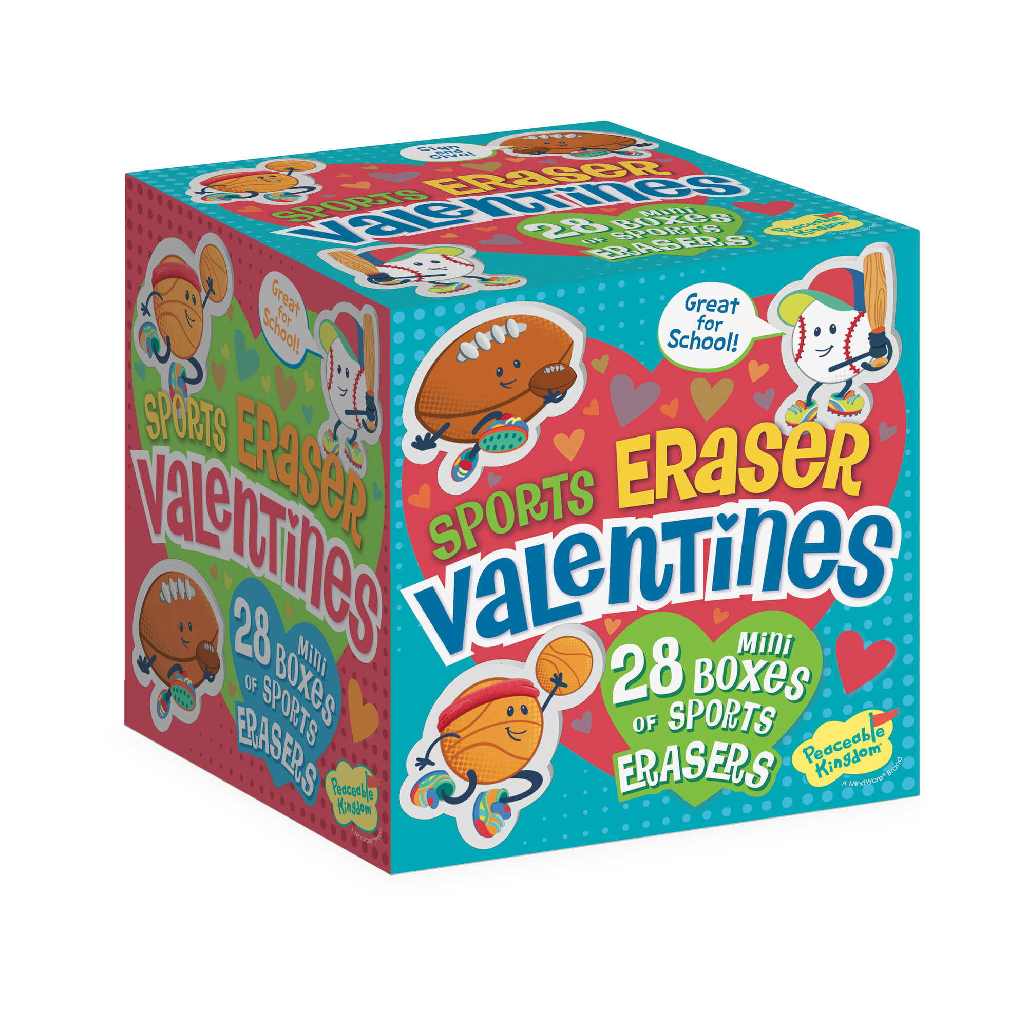 Peaceable Kingdom Sports Eraser Valentines Set of 28 Mini Sports Valentines Boxes with Erasers
