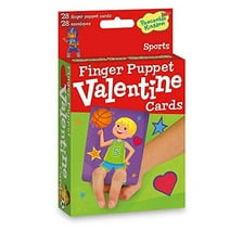 Peaceable Kingdom Sports Finger Puppet Valentines - 28 Finger Puppet Sports Cards & Envelopes - Ages 4+