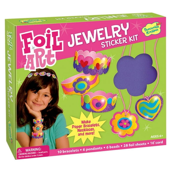 Peaceable Kingdom Sticker Crafts Make My Own Foil Art Sticker Jewelry Kit for Kids