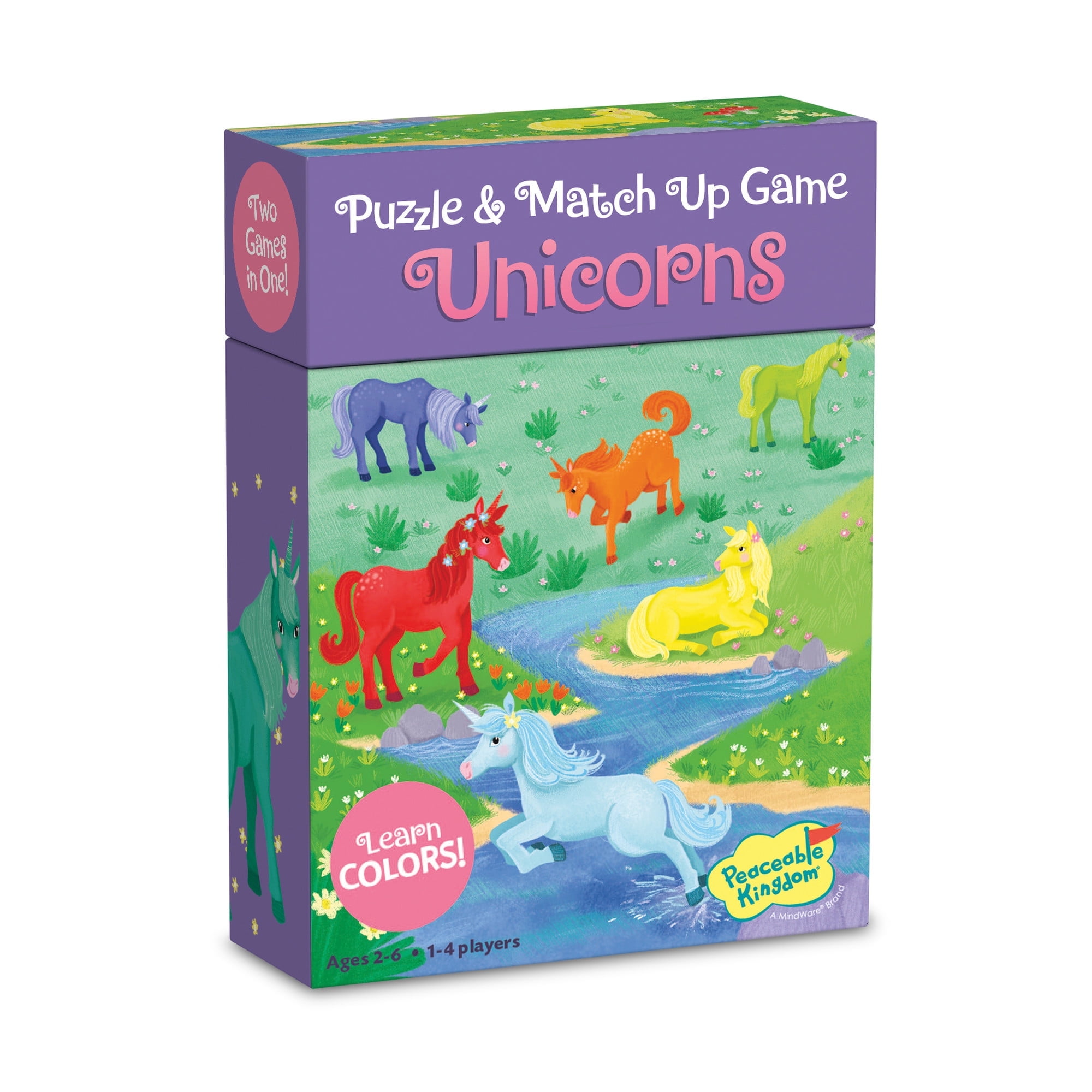 Peaceable Kingdom Unicorn Match Up 3 Games, Build a 24 Piece Floor Puzzle, Play a Matching or Memory Game, 1 to 4 Players, Ages 2 and Up