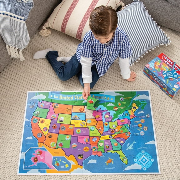 Peaceable Kingdom United States Floor Puzzle, USA States, Capitals & Map 54 Piece Puzzle for Kids, Ages 5 and Up