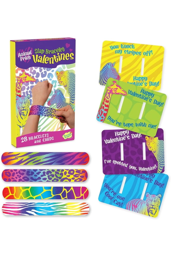 Animal Print Slap Bracelets with Valentine's Day Card for 28