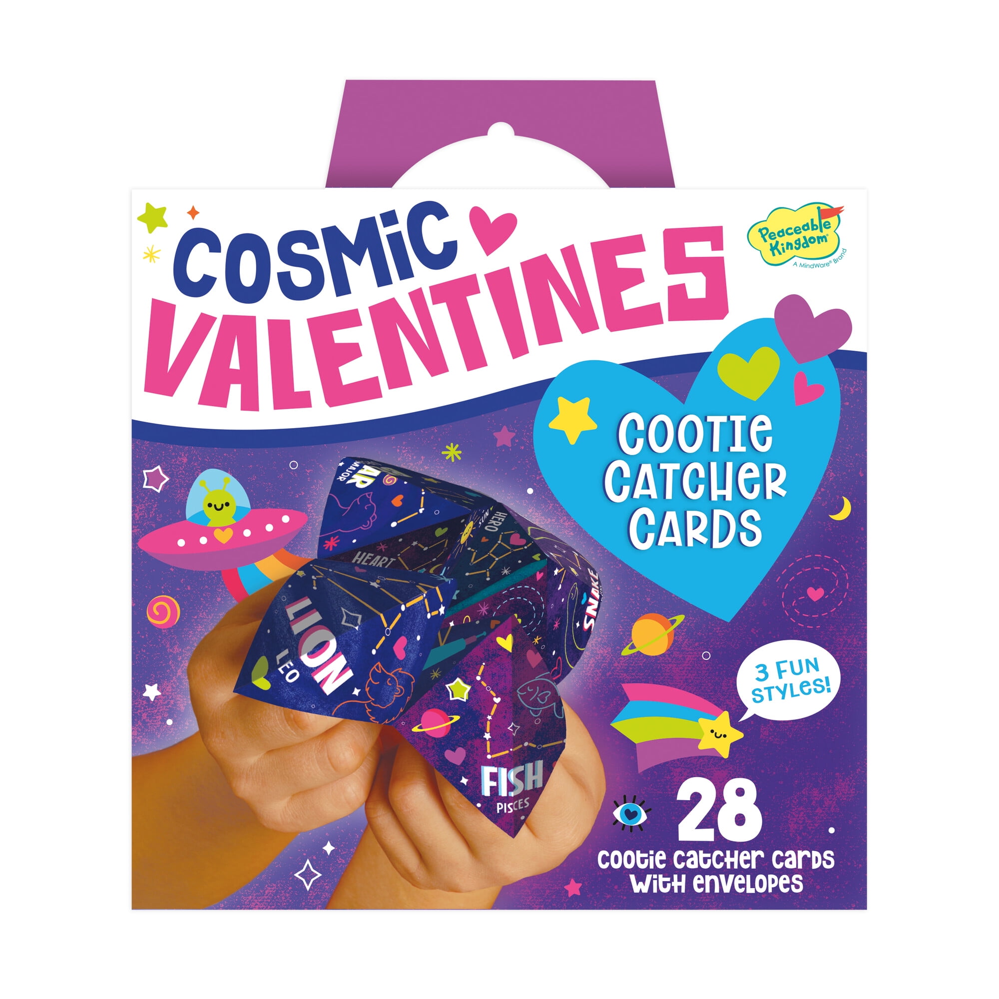 Peaceable Kingdom Cosmic Cootie Catcher Super Fun Pack of 28 Valentine Cards & Envelopes