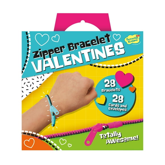 Zipper Bracelet Valentines: Set of 28 Cards with Bracelets - Valentines Cards for Kids - Zipper Friendship Bracelets - Ages 4+