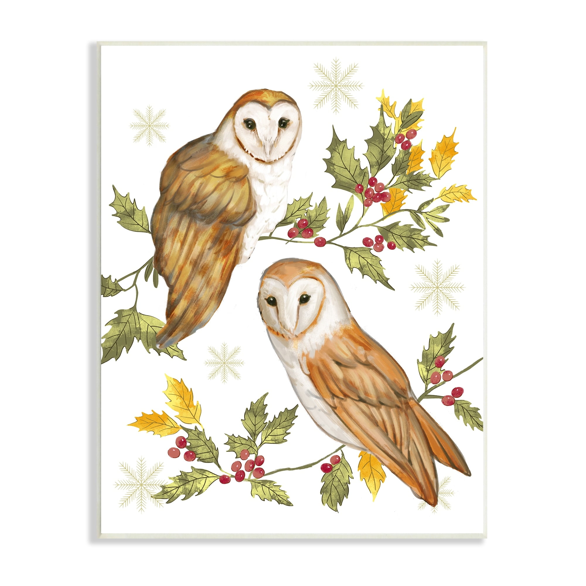 Peaceful Barn Owl Perched Holly Berry Sprigs Animals & Insects Painting Unframed Art Print Wall Art