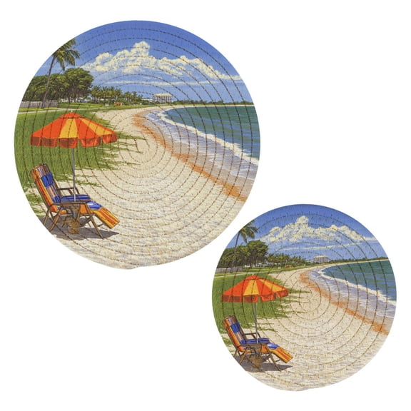 Peaceful Beach Pattern Trivets Potholders Cotton Braided Potholders Heat-Resistant Pads 7.09'' and 9.45''