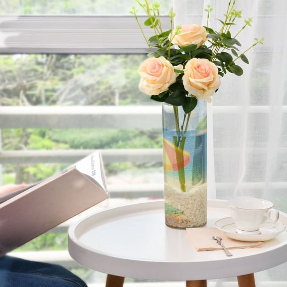 Peaceful Beach Pattern Design Plastic Vase 11.8'' x 3.9'' Transparent Non Breakable Decorative for Family