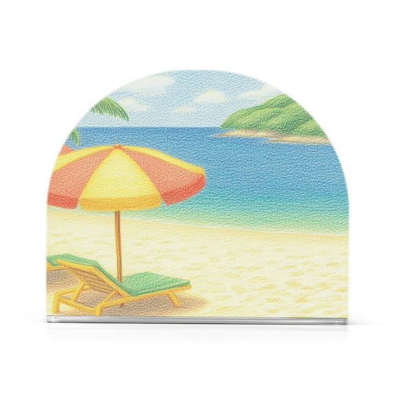 Peaceful Beach Pattern Design Thick U Shape Acrylic Napkin Holder Non Slip Space Saving for Kitchen