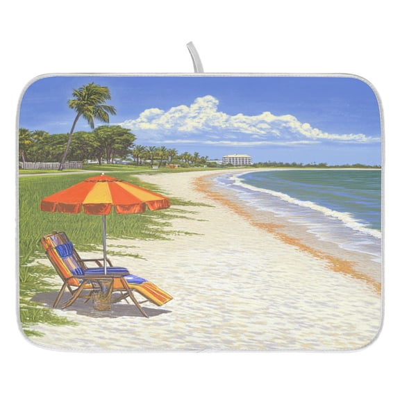 Peaceful Beach Pattern Dish Drying Mat for Kitchen, Quick Drying Absorbent Soft Durable 16" x 18"