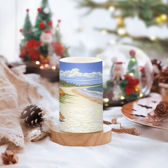 Peaceful Beach Pattern Set of 2 Flameless LED Candles Remote and Timer Indoor Outdoor