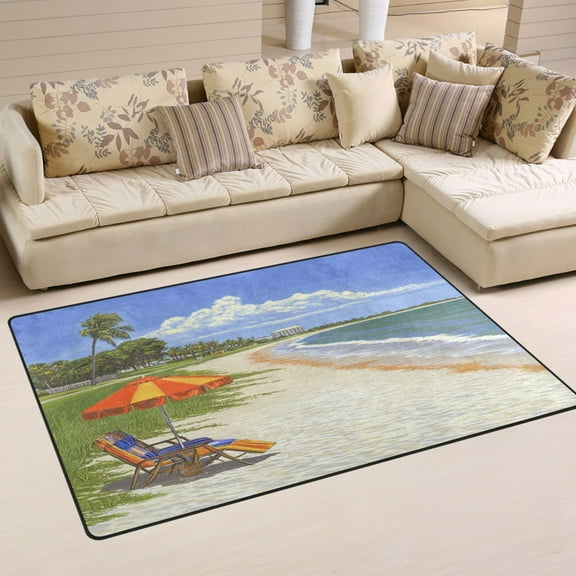 Peaceful Beach Pattern Soft Polyester Area Rug 60''x39'', Non Slip, Memory Foam, Water Absorbent
