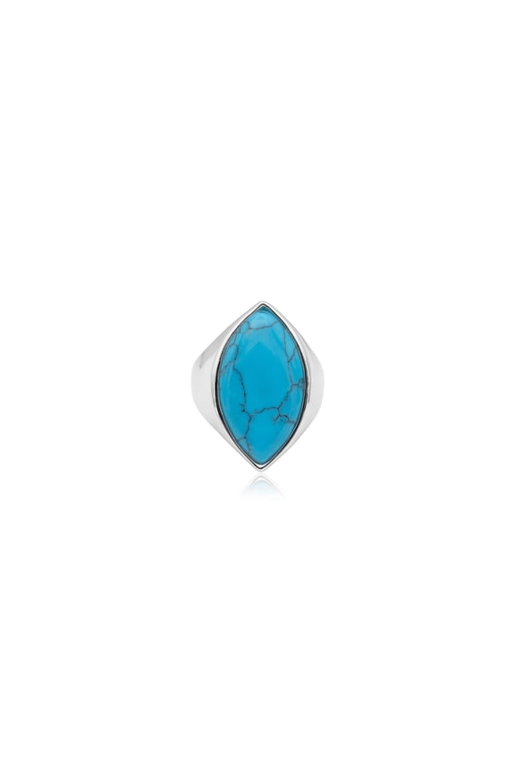 Marquise Turquoise Statement Ring - Bohemian Beach Fashion Jewelry Size 9 Ring Silver