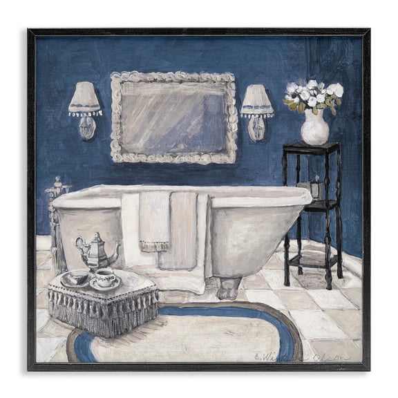 Stupell Industries Peaceful Blue Bath Black Framed Giclee Art, design by Charlene Olson, 12 x 12