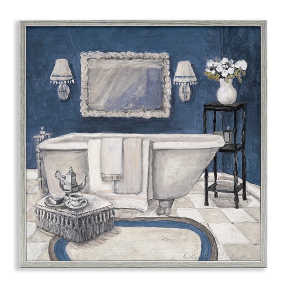 Stupell Industries Peaceful Blue Bath Gray Framed Giclee Art, design by Charlene Olson, 17 x 17