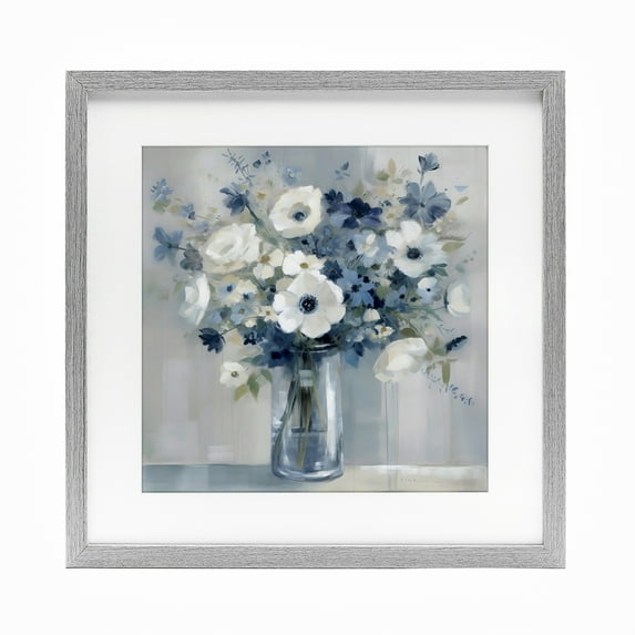 Stupell Industries Peaceful Blues Bouquet Gray Framed Print Under Glass, design by Creative Studio, 16 x 16