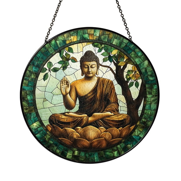 Peaceful Buddha Stained Glass Suncatcher Window Hanging, Lotus Meditation Light Catcher Decor, Calming Spiritual Home Gift