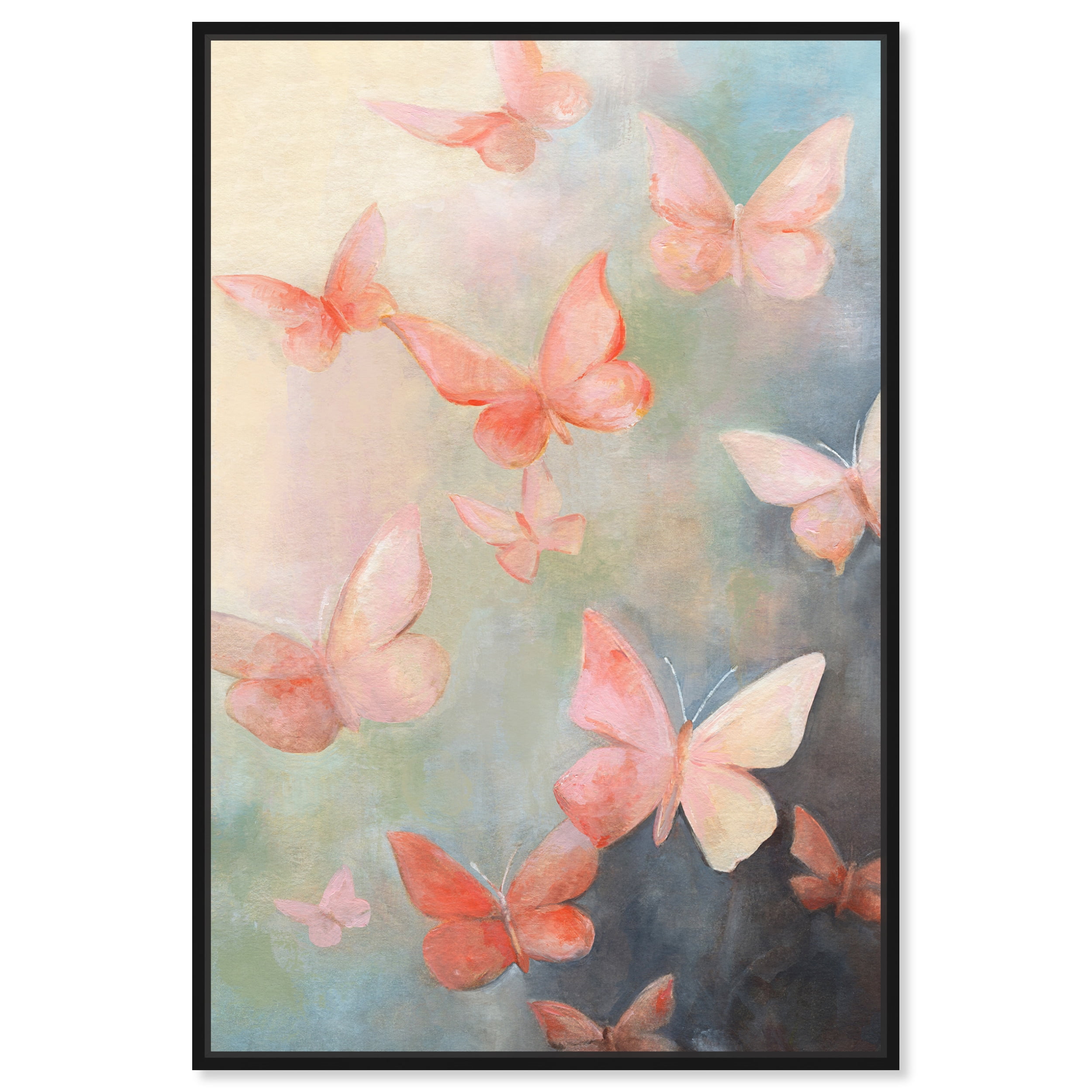 Peaceful Butterflies 16" x 11" Canvas Wall Art in Black Frame