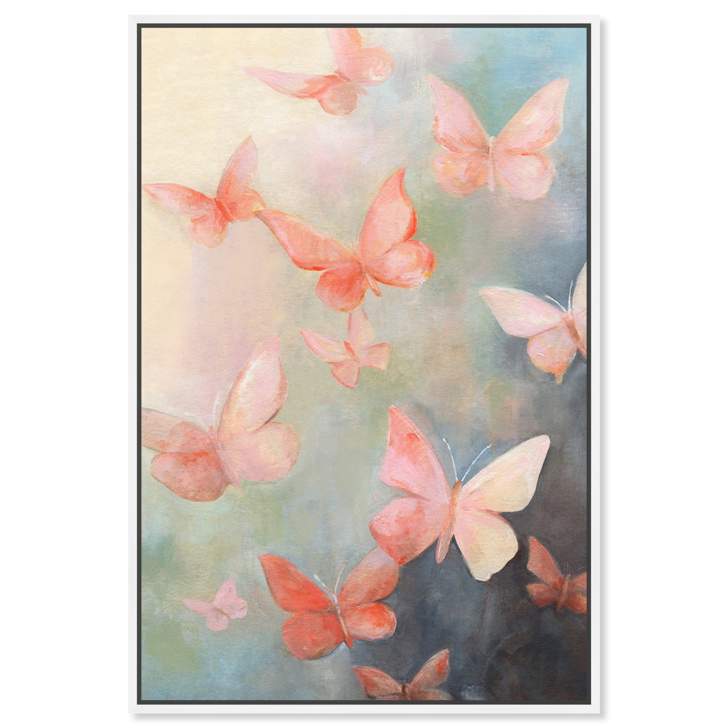 Peaceful Butterflies Print on Canvas with White Frame
