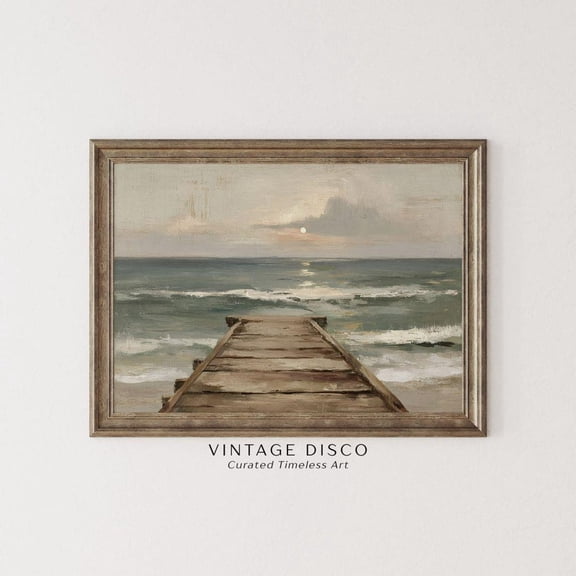 Peaceful Coastal Dock Print Moody Nautical Ocean Artwork Beach House Decor Seascape Wall Art