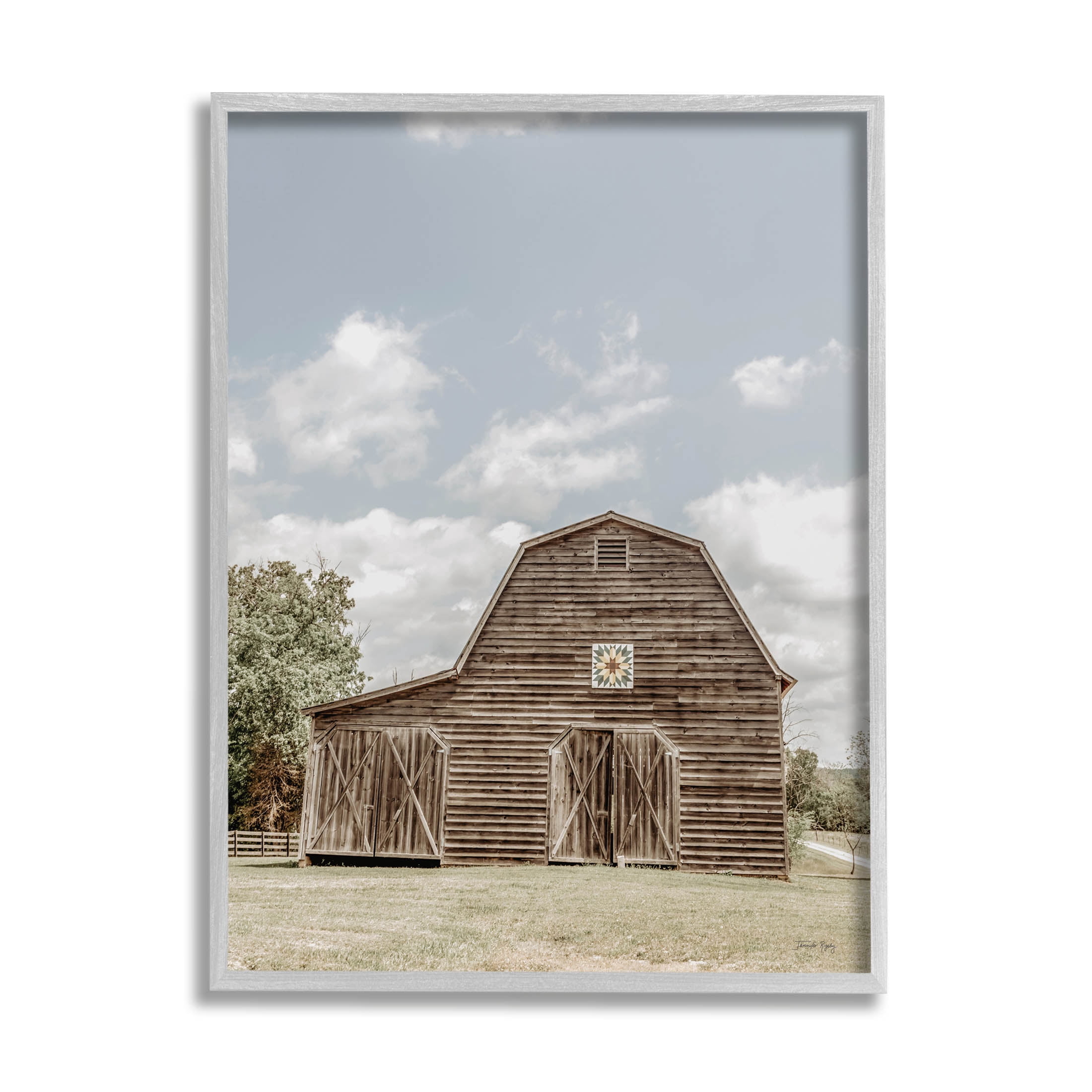 Peaceful Country Barn Farmland Landscape Photograph Gray Framed Art Print Wall Art