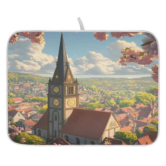 Peaceful Countryside Dish Drying Mat for Kitchen, Quick Drying Absorbent Soft Durable 16" x 18"