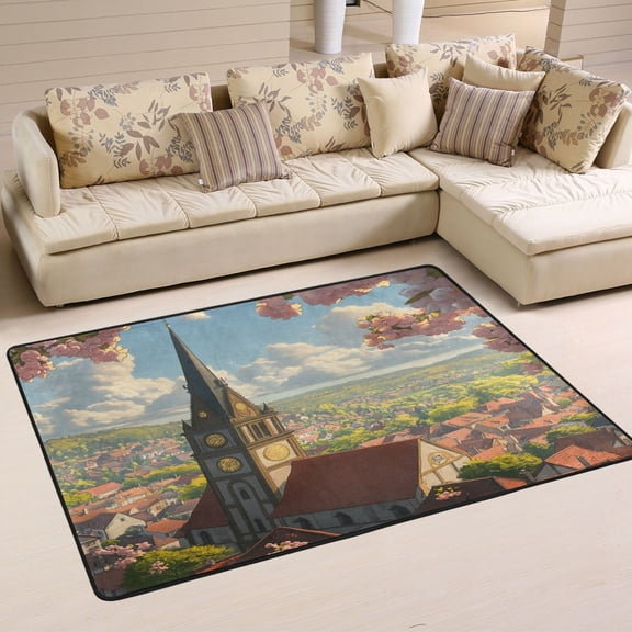 Peaceful Countryside Soft Polyester Area Rug 36''x24'', Non Slip, Memory Foam, Water Absorbent