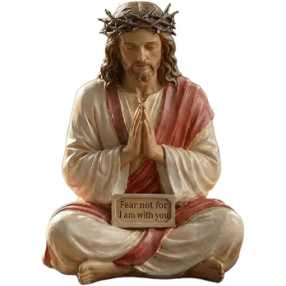 Peaceful Desk Companions - Handcrafted Jesus & Virgin Mary Figurines, Resin Jesus Meditating Statue Desk Companion Figurine Gift, Religious Decor for Shelves Car Dashboard Decor