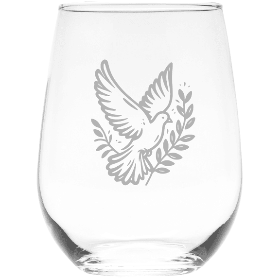 C&M Personal Gifts 17 oz Peaceful Dove Stemless Wine Glass - Bird Lover - Weddings Bridal Engagement Anniversaries