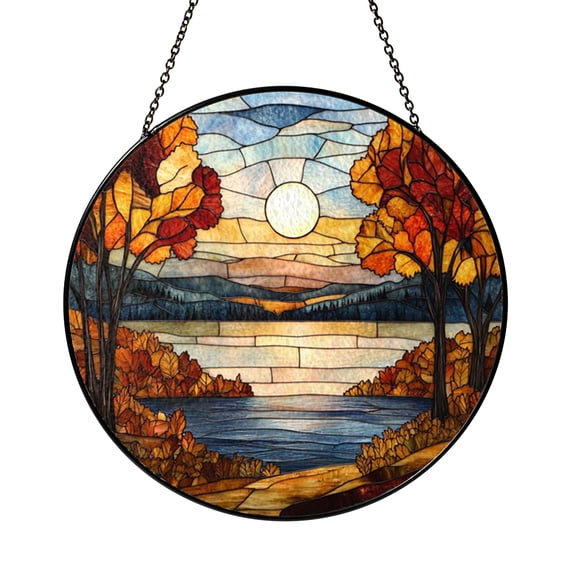 Peaceful Fall Lake Round Window Hanging Art2101