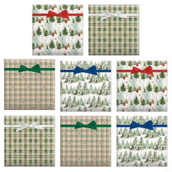 Peaceful Forest Flat Christmas Gift Wrap Sheets - Set of 8 Sheets Holiday Wrapping Paper, 22 by 34 Inch Sheets, Easy Storage