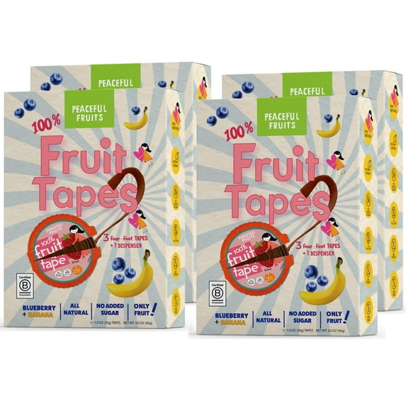 Peaceful Fruits 100% Fruit Tapes - Blueberry & Banana - 4 boxes of 3 mega-size tapes