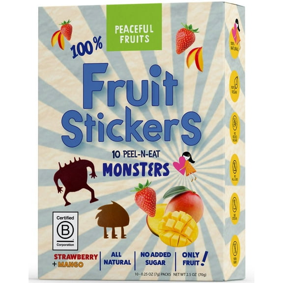 Peaceful Fruits Fruit Stickers Box Monster Sour Mango (12 Pack) 2.5 oz