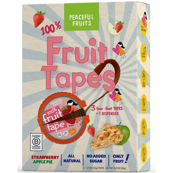 Peaceful Fruits Fruit Tape Box Strawberry Apple (12 Pack) 3 oz
