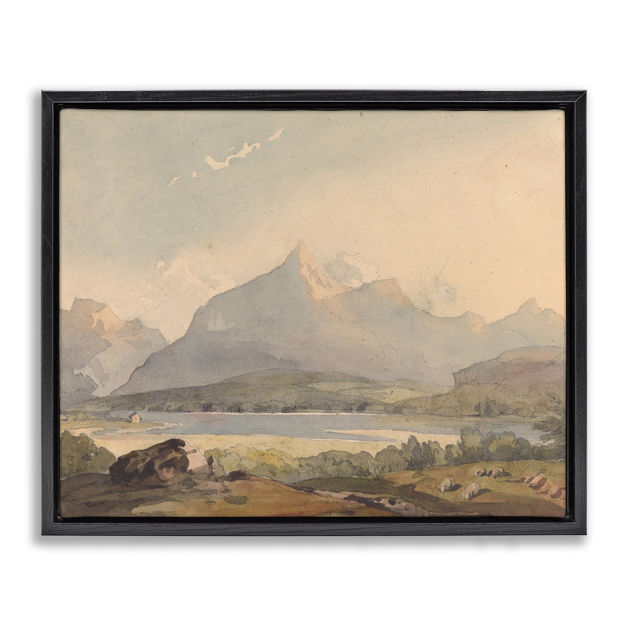 Peaceful Hazy Mountains Black Framed Floater Canvas Wall Art, design by Lettered and Lined
