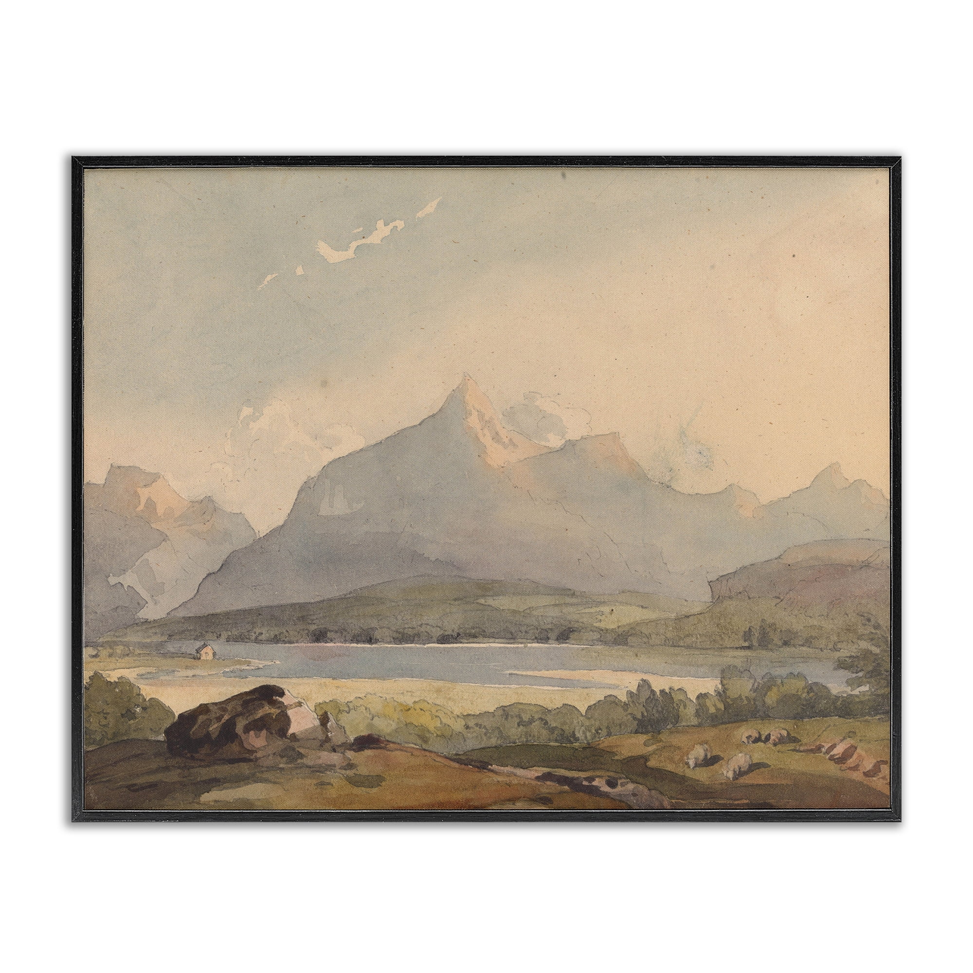 Peaceful Hazy Mountains Black Framed Giclee Art, design by Lettered and Lined