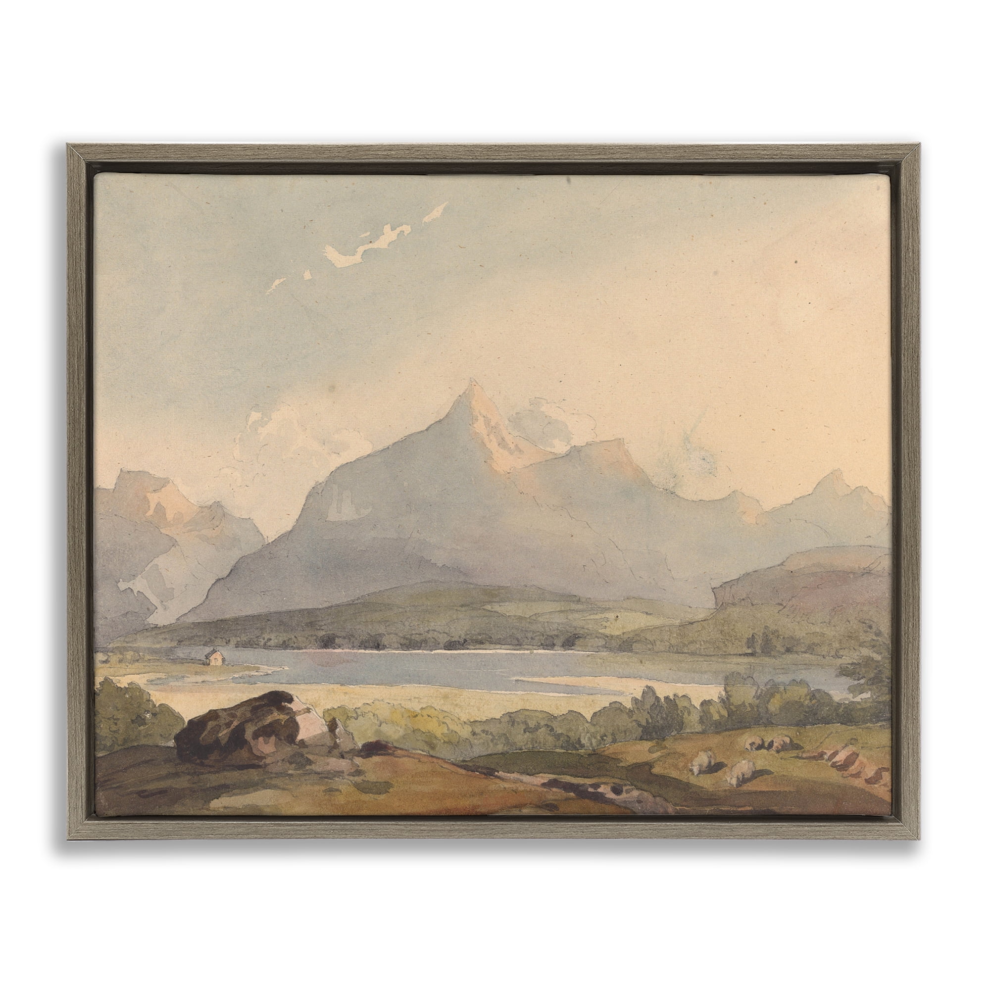 Peaceful Hazy Mountains Brown Framed Floater Canvas Wall Art, design by Lettered and Lined