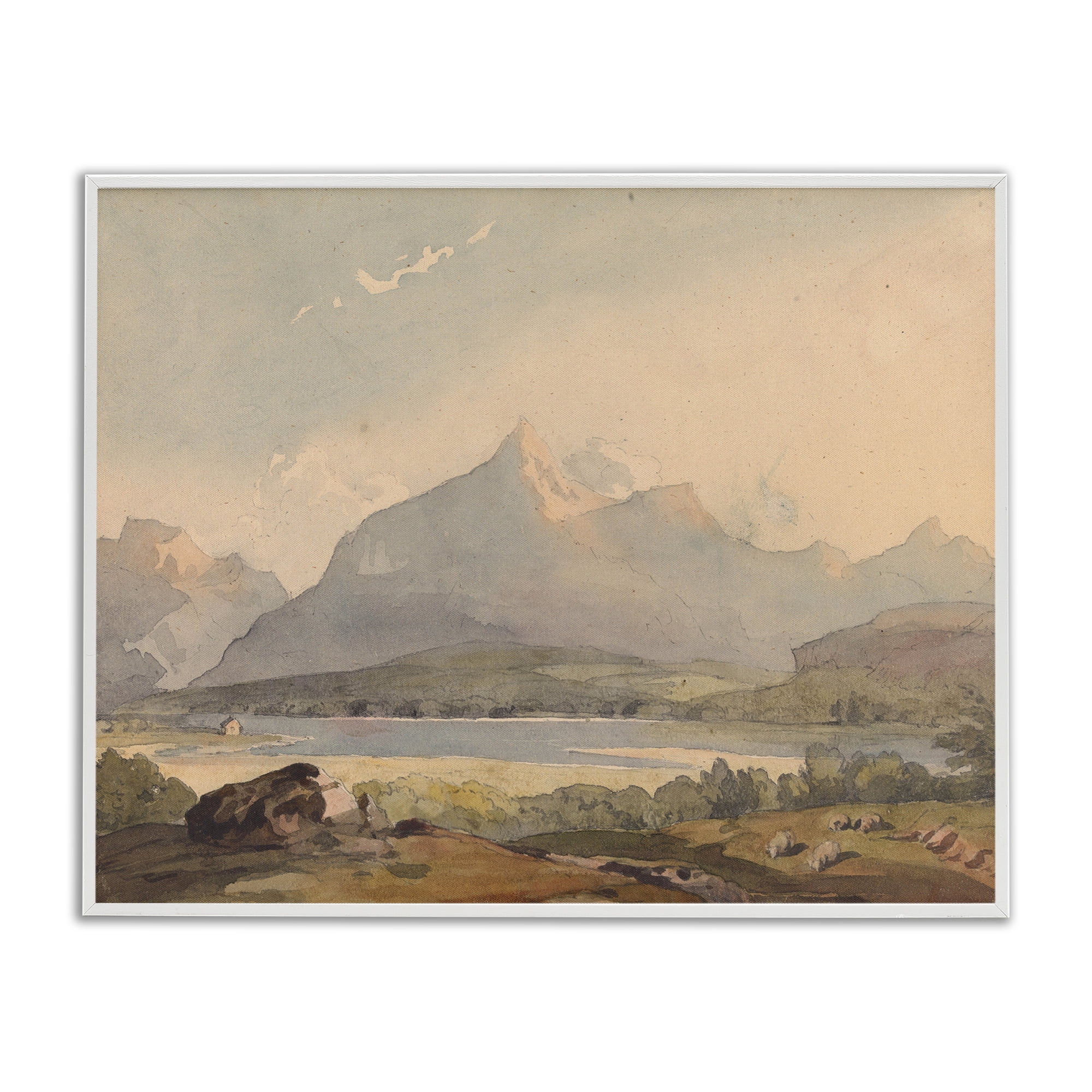 Peaceful Hazy Mountains White Framed Giclee Art, design by Lettered and Lined