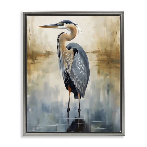 Stupell Industries Peaceful Heron over Abstract Gray Framed Floater Canvas Wall Art, design by LSR Design Studio, 31 x 25