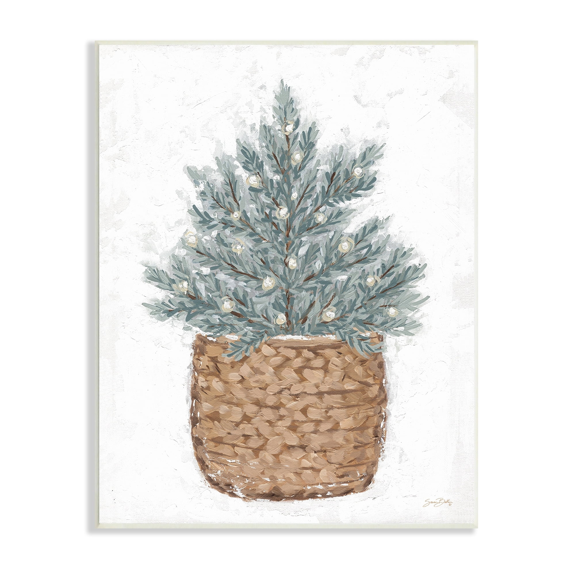 Peaceful Holiday Fir Tree Woven Planter Basket Botanical & Floral Painting Unframed Art Print Wall Art