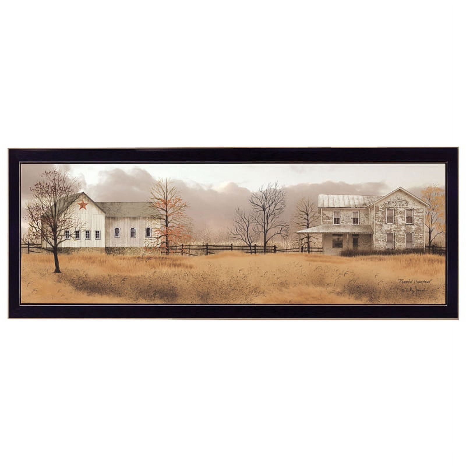 Peaceful Homestead Autumn Landscape Print with Black Frame