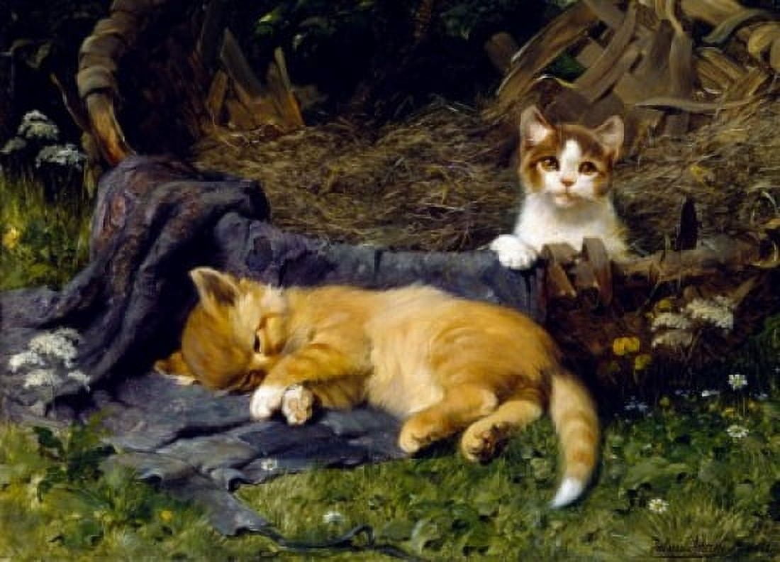 Peaceful Kittens by Julius Adam painting Canvas Art - Julius Adam (18 x 24)