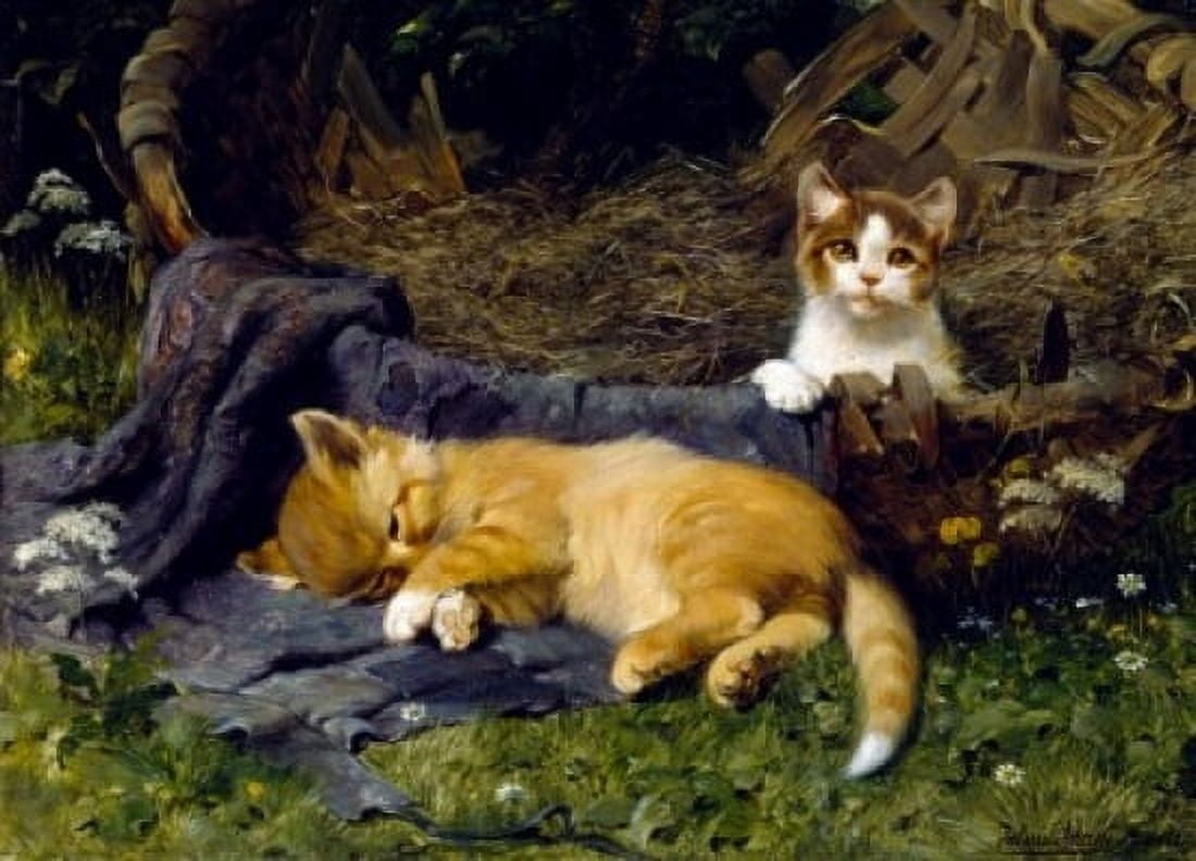 Peaceful Kittens by Julius Adam painting Canvas Art - Julius Adam (24 x 36)