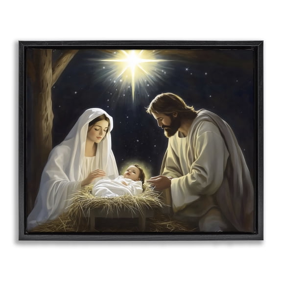 Stupell Industries Peaceful Night Nativity Scene Black Framed Floater Canvas Wall Art, design by Arlington Prints